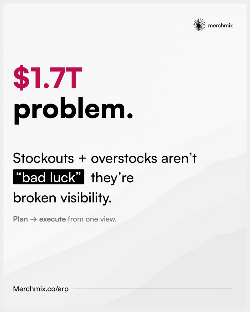 TheMerchmix's tweet photo. Inventory distortion is still a trillion-dollar tax on retail.

MerchMix connects forecasting, intake, allocation &amp; trade so you can reduce stockouts without creating overstocks.

DM “MM” for the platform overview.
.
#Merchmix #InventorySoftware #RetailForecasting #RetailSoftware https://t.co/D1fob3YRoC