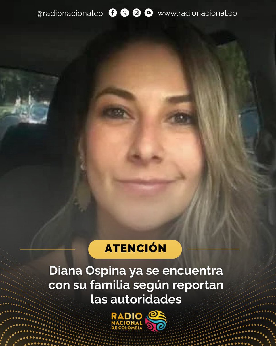 #ATENCIÓN 🚨Las autoridades reportaron que Diana Ospina ya se encuentra con su familia. Hace cerca de una hora llegó al CAI Mirador y, de inmediato, la Policía Metropolitana la trasladó para reencontrarse con sus seres queridos. 🤝💛

De igual manera, se informó que la