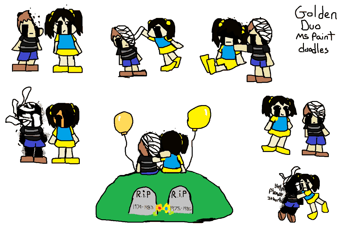 Golden Duo MS Paint Doodles I did with my mouse

#goldenduo #goldentears #fnaffanart #FNAF #cassidyfnaf #evanafton #cryingchild #cassevan