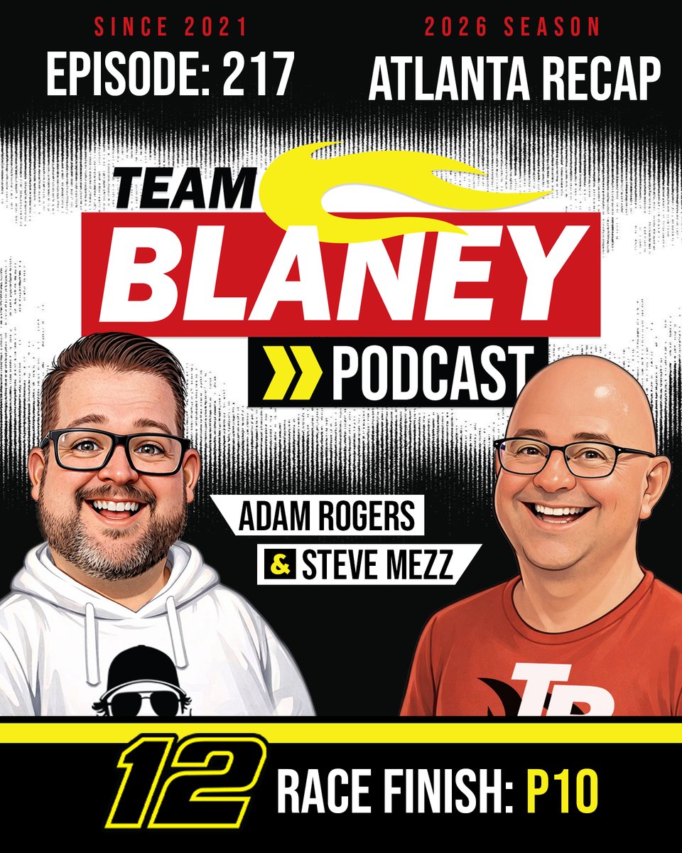 🚨 Episode 217!

<a href="/AdamRogers/">Adam Rogers</a> &amp; <a href="/Mezz_12/">Steve Mezz</a> recap Ryan <a href="/Blaney/">Ryan Blaney</a>'s top 10 run at Atlanta's <a href="/EchoParkSpdwy/">EchoPark Speedway</a>. Plus, they offer a <a href="/NASCAR/">NASCAR</a> #Fantasy Racing League update and look ahead to the road course race <a href="/NASCARatCOTA/">NASCAR at COTA</a>.

Listen on a #Podcast app or watch on <a href="/YouTube/">YouTube</a>