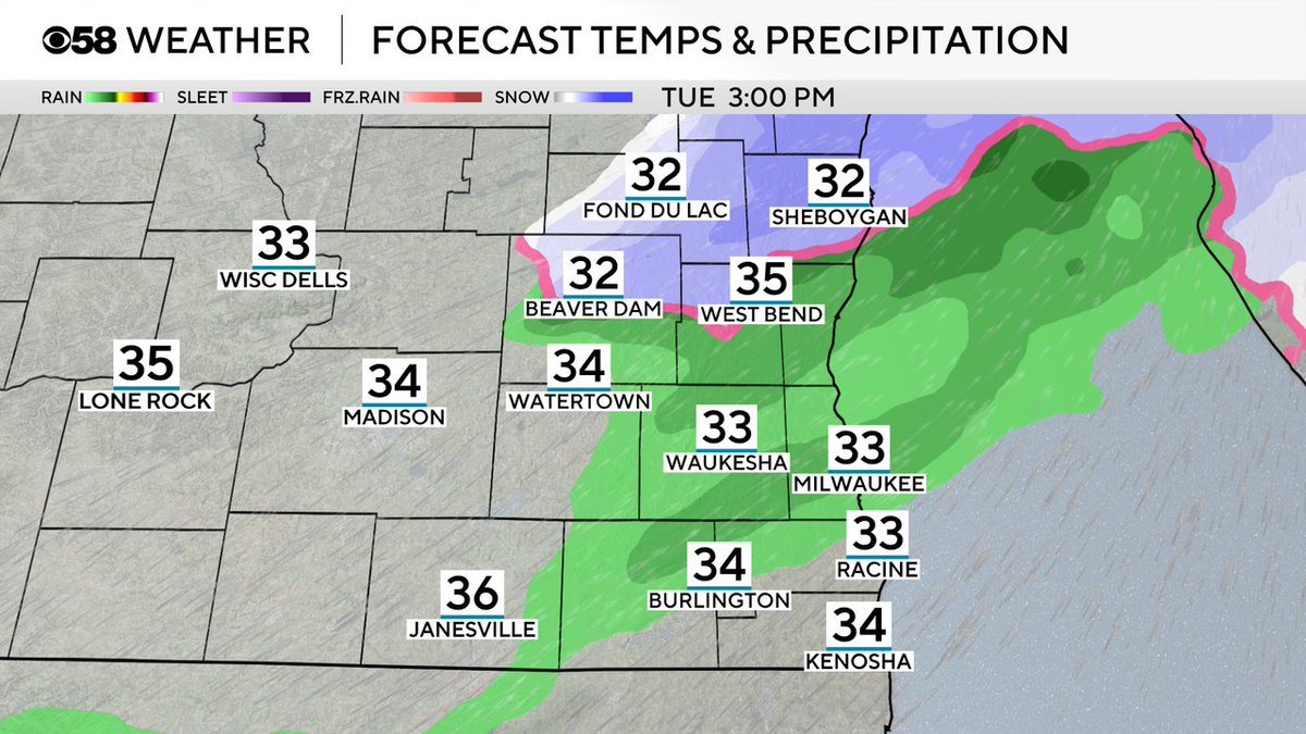 Mostly a mix of rain and some snow tomorrow afternoon.  Some minimal accumulation on the grass across our northern areas!