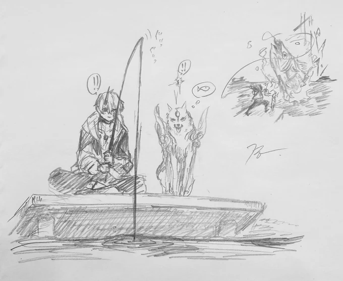 落書き  #イラスト  #大神 
大神の釣りは難しいけど楽しい 