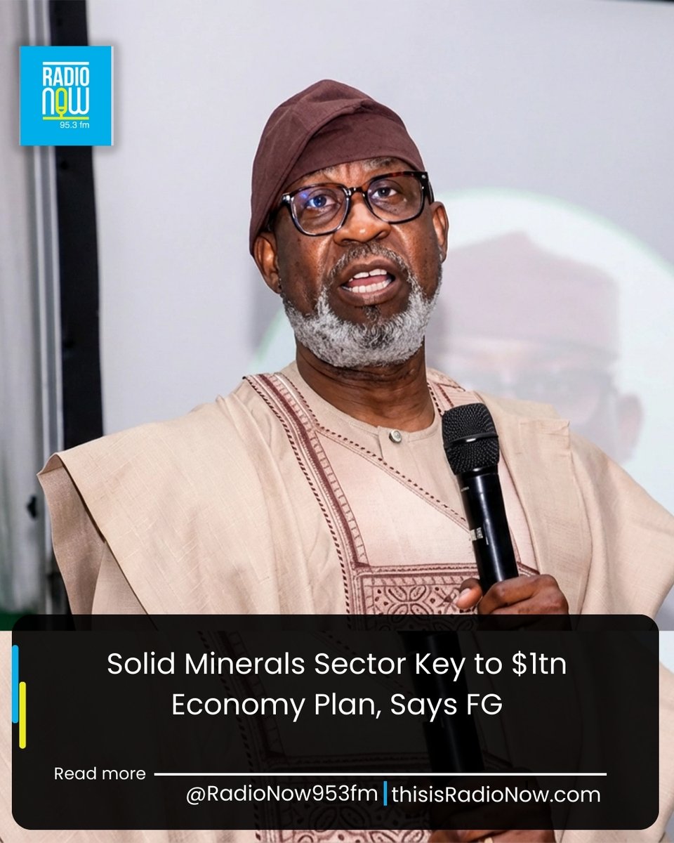 RadioNow953FM's tweet image. The Federal Government has reiterated its commitment to building a $1 trillion economy by 2036, identifying large-scale investment in the solid minerals sector as a key driver of national economic growth.  Read More: thisisradionow.com/solid-minerals…

#DeleAlake #economy #BusinessNews