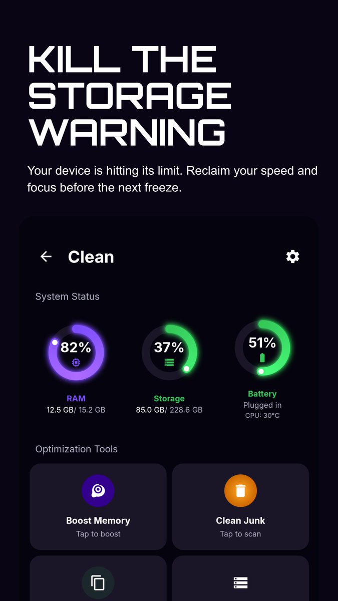 fatalcyber's tweet photo. Android performance, optimized. Clean junk files, remove duplicates, and reclaim storage in seconds.

#AndroidCleaner #MobileOptimization #PerformanceBoost https://t.co/PEQjjrwZkw