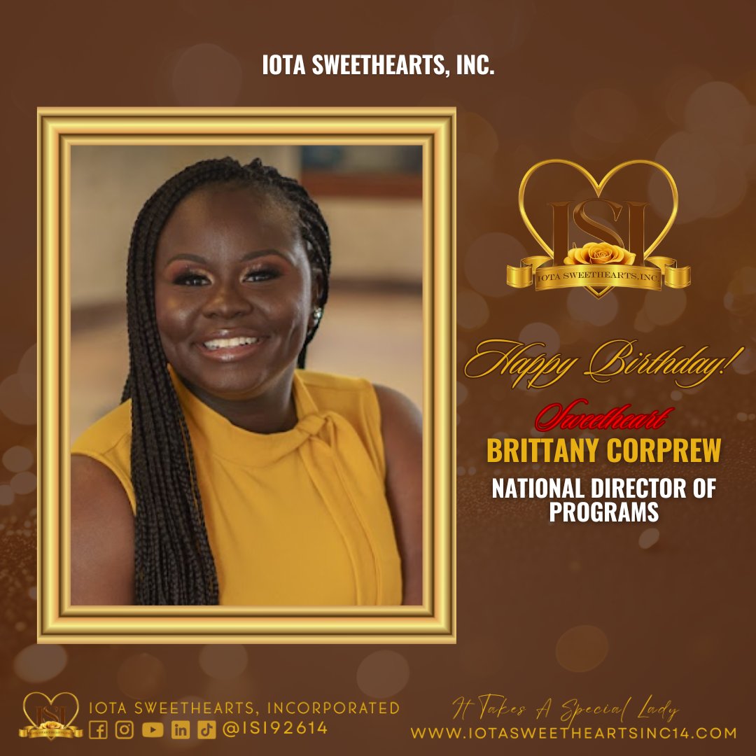 ISI_Southern's tweet photo. Happy Birthday to our National Director of Programs, Sweetheart Brittany Corprew. May your day be filled with love and celebration! 💛🤎🎉
#HappyBirthday #ISILeads #ISI2014 #IotaSweethearts https://t.co/ViDBsrTrxA
