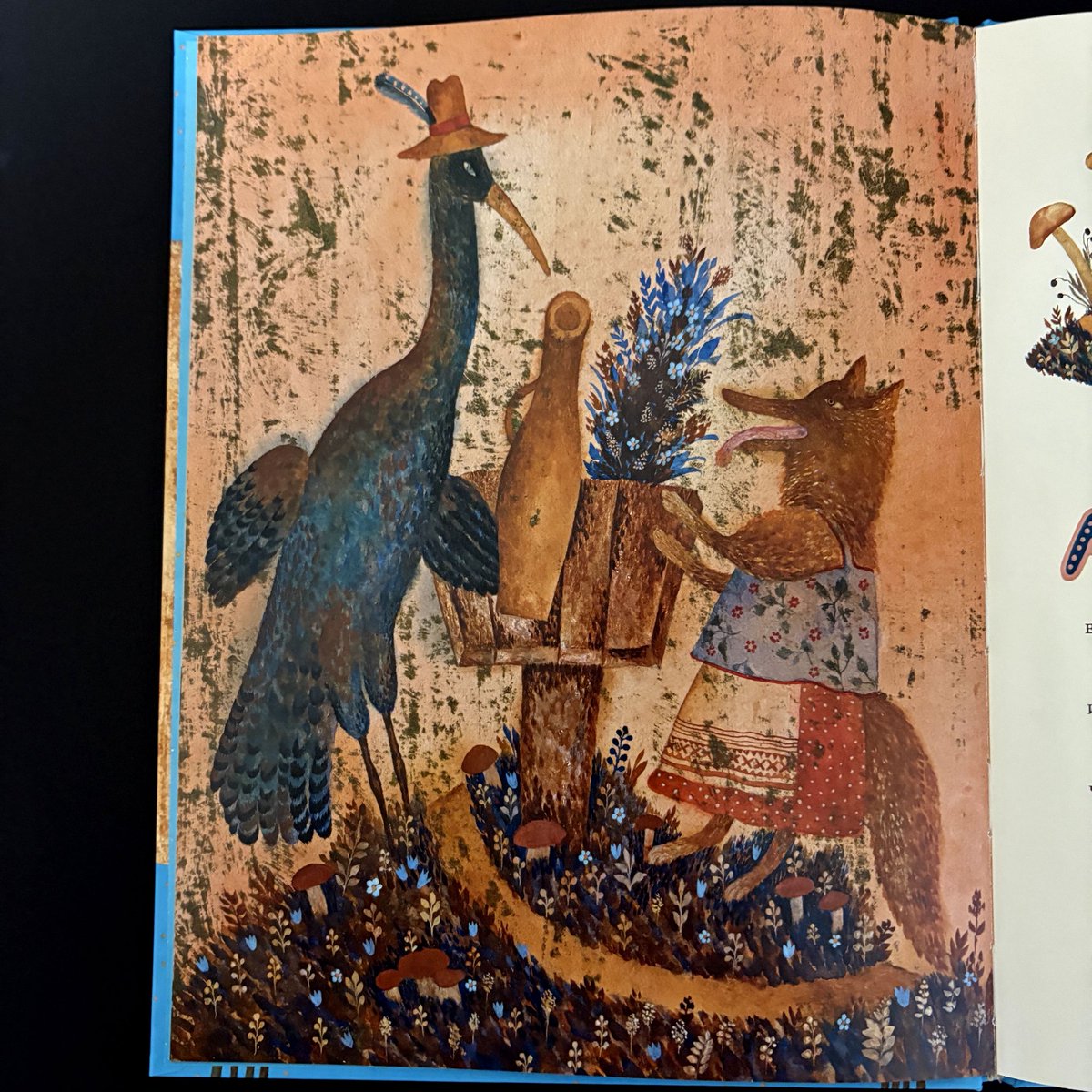 b_yan_nob's tweet photo. キツネとツル　ロシア民話
絵、ヴェーラ・パヴロワ
話はわからないけど絵の質感が良いです。
この人の真夏の夜の夢も一見の価値あり！

#verapavlova https://t.co/IV4Ti7Emgs