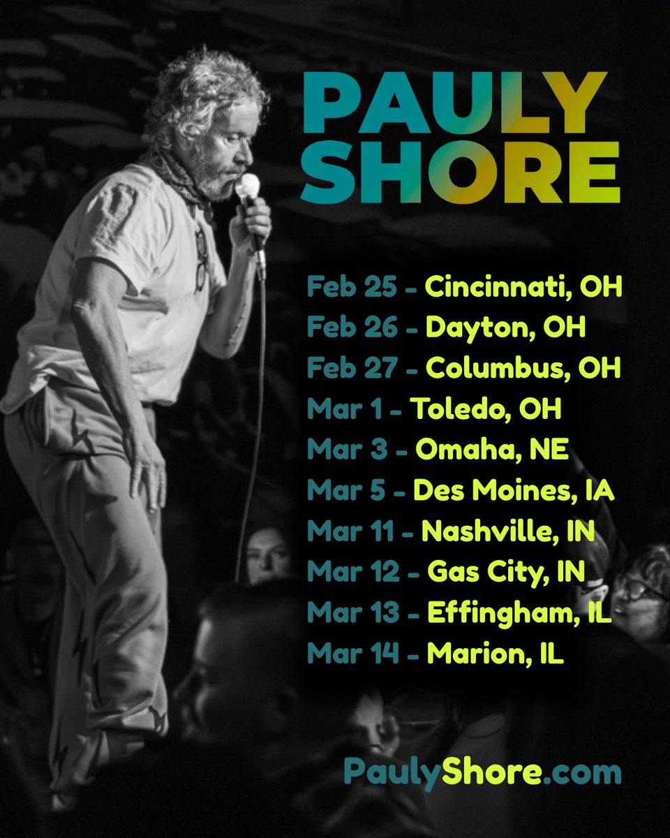 PaulyShore's tweet photo. Hitting the road again, doodzz.
Middle America. 

Feb 25 Cincinnati 
Feb 26 @daytonfunnybone 
Feb 27-28 Columbus
March 1 @toledofunnybone 
March 3-4 @funnyboneomaha 
March 5-7 Des Moines
March 11 Brown County Music Center
March 12 Gas City PAC
March 13 Effingham PAC
March 14 @MarionCivic 

Tickets at https://t.co/v2IT7JEvPT