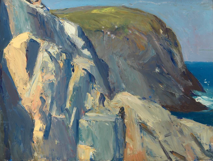ホッパー、1910年代後半の風景画、Monheganのシリーズも凄いものがある。パリの風景画で見せていた筆致がそのまま岩石のボリュームへと応用される。