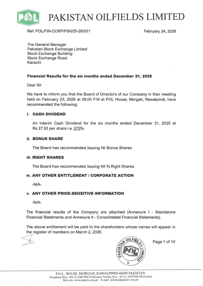 StockCompounder's tweet photo. #POL has announced a 275% dividend (Rs. 27.5 per share). Both earnings and the payout exceeded my estimates.

Congratulations to the shareholders @iammnhamza1 @PSXInFocus @DoctorInPsx https://t.co/SC2EVdSbCw