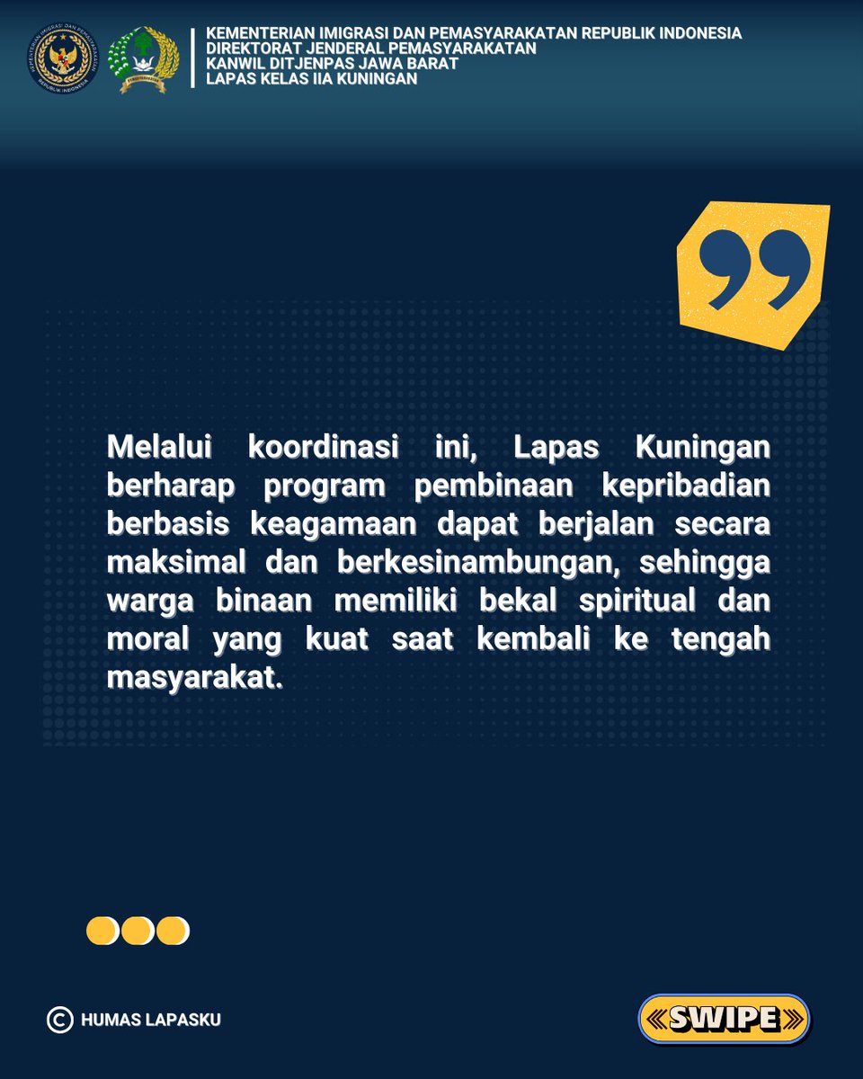 Matangkan Program Pesantren, Lapas Kuningan Gandeng Kemenag Perkuat Pembinaan Kepribadian

#PemasyarakatanBerdampak
#LapasKuningan
#SukarnoAli