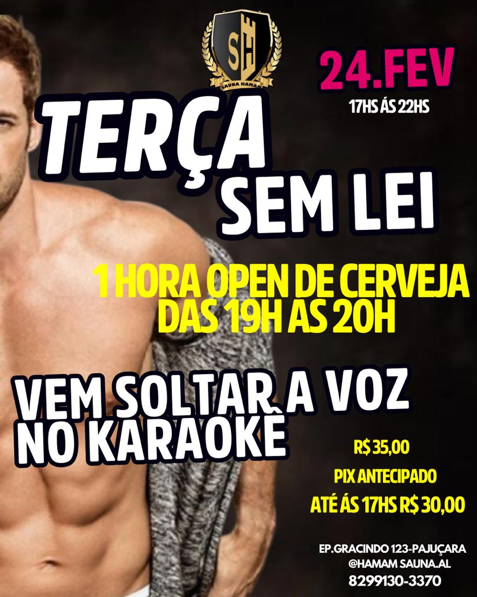 saunaHamam2020's tweet photo. 🔥 TERÇA SEM LEI 🔥
Hoje é dia de sair da rotina, soltar a voz e deixar a noite acontecer… 🎤🍻
Se você ama uma terça diferente, cheia de música, vibe quente e gente animada… já sabe onde estar!
Quem vem viver essa Terça Sem Lei? 😈🔥
#TerçaSemLei #KaraokeNight #OpenBeer https://t.co/xgoDbHAAqu