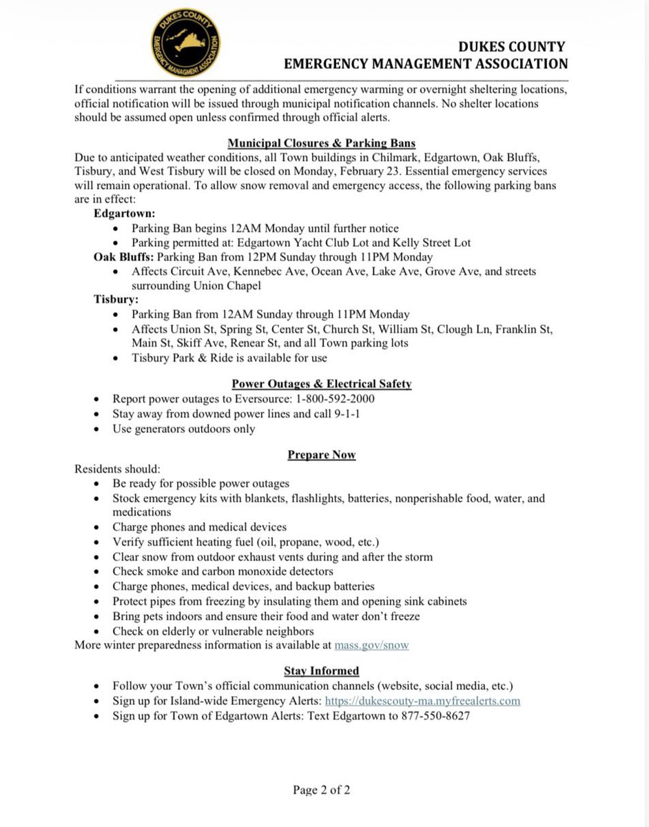 #WinterStormHernando press release for #DukesCounty / #MarthasVineyard