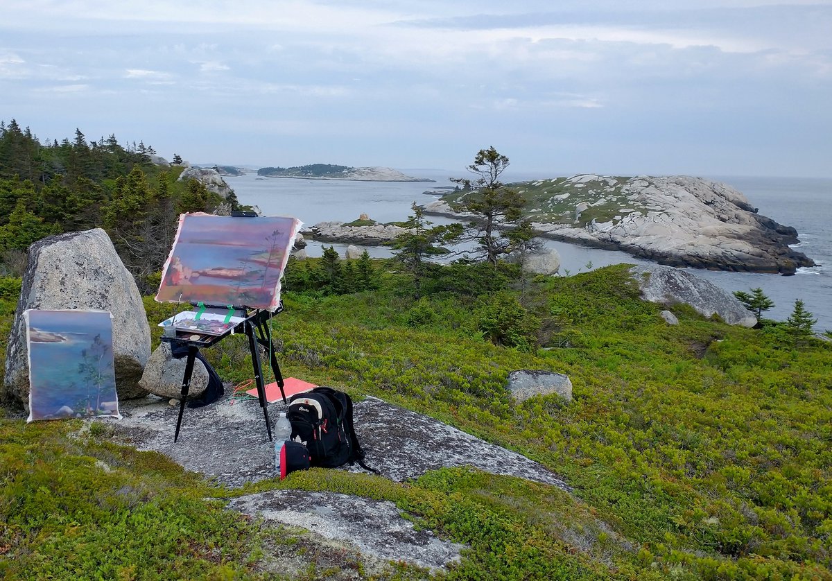 morgan_ferriter's tweet image. Plein air painting at Polly's Cove Nova Scotia in the month of June. Great peace here. Two oil sketches which I eventually turned into finished paintings. It reminds of ARDS in #donegal #artlover #painting #artistontwitter #gallery #follow #pleinair#canada #novascotia