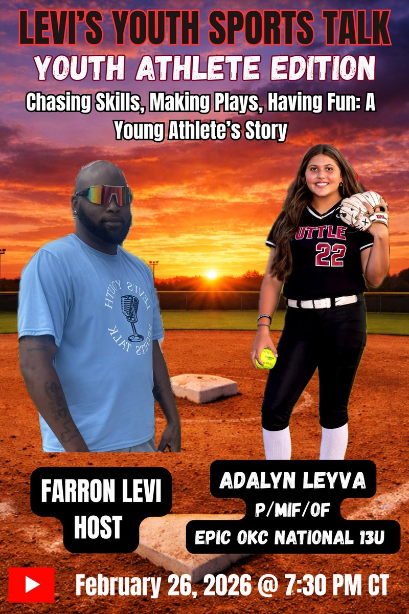 We’ll be back live Thursday night on YouTube with 2030 P/MIF/OF Adalyn Leyva of EPIC OKC National. Adalyn is a true baller on the field and also makes sure her grades a top notch. The live chat will be so open stop by and leave a comment or question. 
youtube.com/@levis_youth_s…