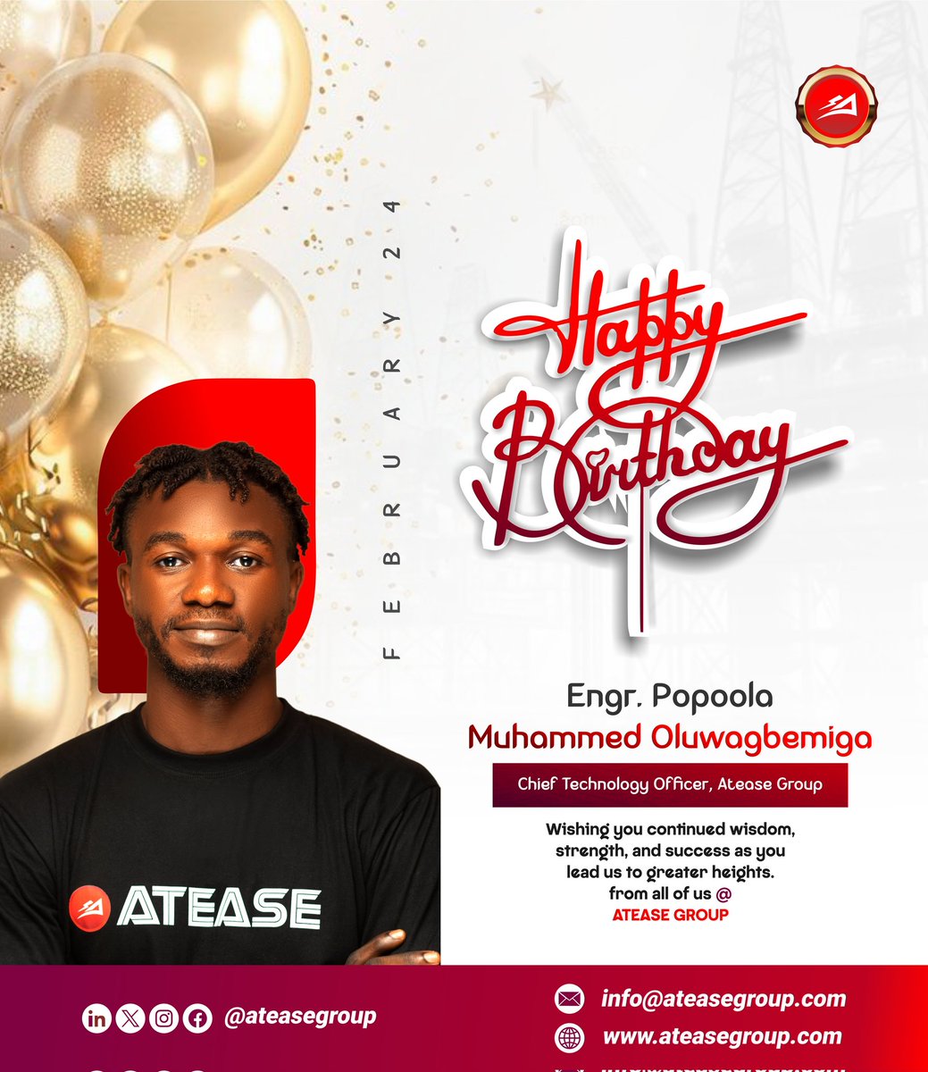 Ateasegroup's tweet photo. Happy Birthday to our brilliant CTO! 

Your tech vision, innovation, and steady leadership keep Atease Group powering ahead in oil, autos, solar, and beyond. Wishing you a year filled with breakthroughs, good health, joy, and all the ease you bring to everyone around you.

❤ https://t.co/fWoPKjAHjQ