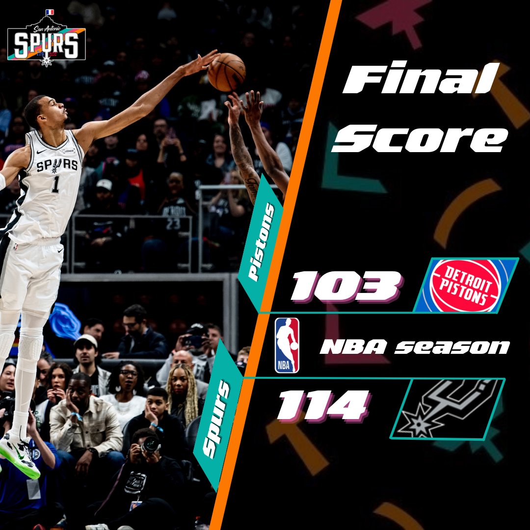 Win Win Win 114-103

 Les Spurs ont dominé les Pistons cette nuit, prenant le contrôle du match dès la première mi-temps puis creusant l’écart en seconde période. Vassell impérial avec 26 pts, Champagnie in fire 🔥 et un Wemby bousculer mais qui s'impose à la fin. 

#Porvida