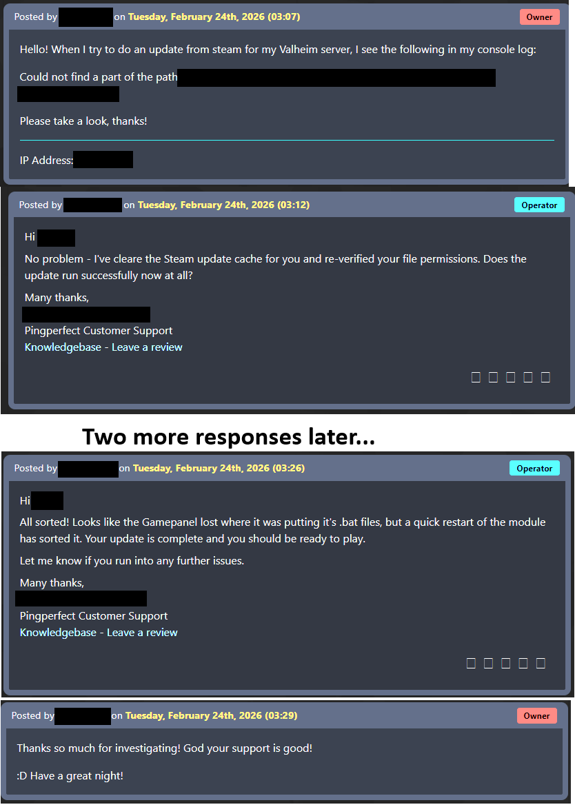 I don't always tweet, but when I do it is because <a href="/PingPerfect/">PingPerfect</a> responded to my support ticket faster than I could make a cup of coffee, then resolved the problem before I could finish my pancakes.

Total support time: 22 minutes. Fucking unreal in this economy.