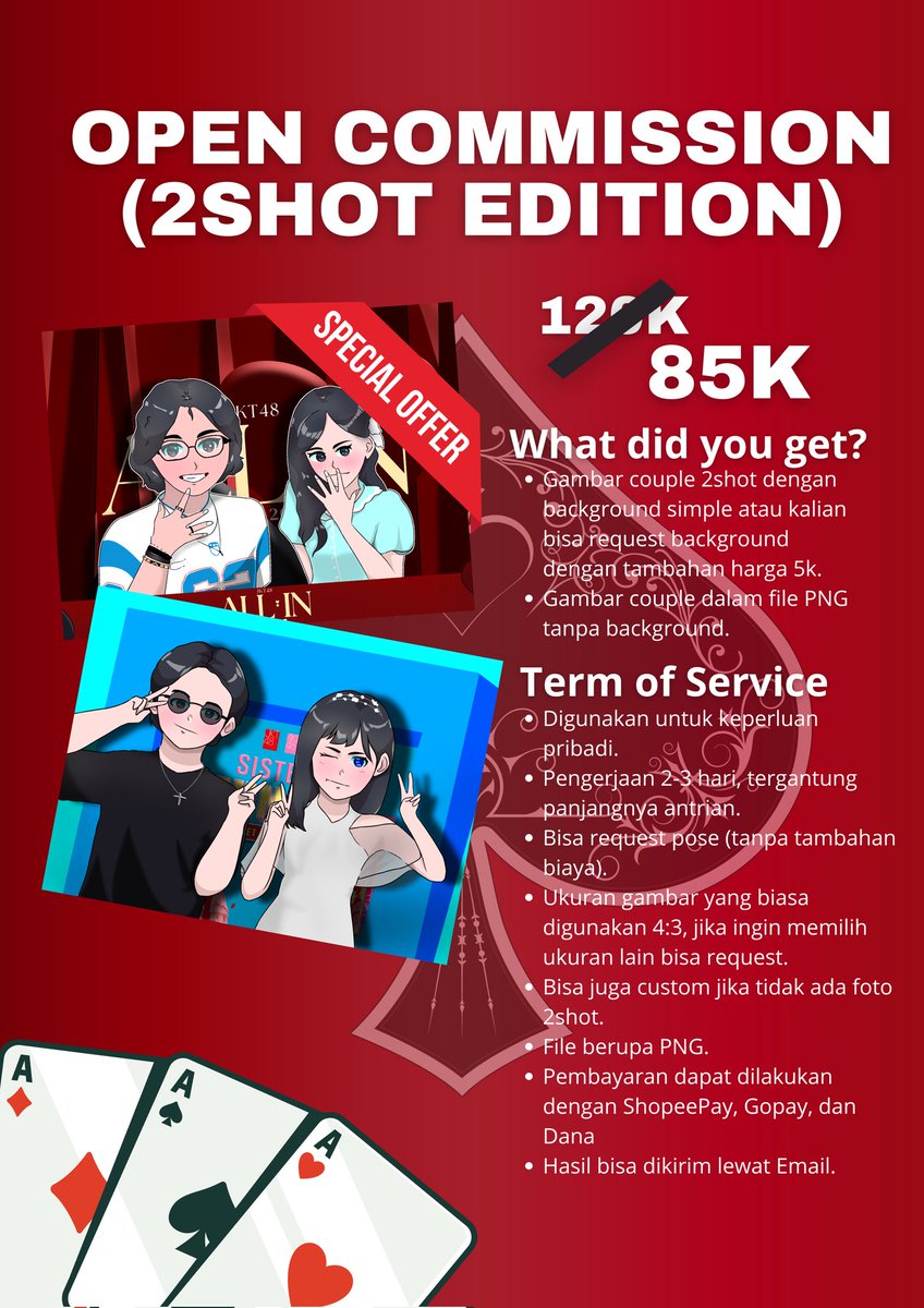 Commission Open!!

kakak² habis 2s, Cheki, roulettte bisa dong komis disini, harga ramadhan loh ya

DM di IG: @.raybadoet atau di X: <a href="/Raybadoet_24/">mas rayy</a> ya!!
#zonakaryaid #2shot #JKT48 #commissionopen #commissionart