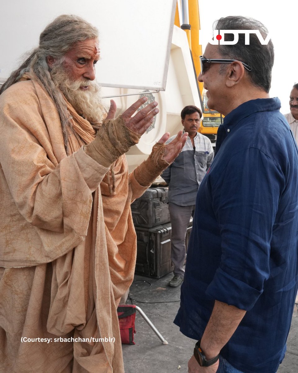 ndtv's tweet photo. #InPics | Amitabh Bachchan meets Kamal Haasan as they begin 'Kalki 2' shoot, shares BTS photos https://t.co/efPaV6TpZz