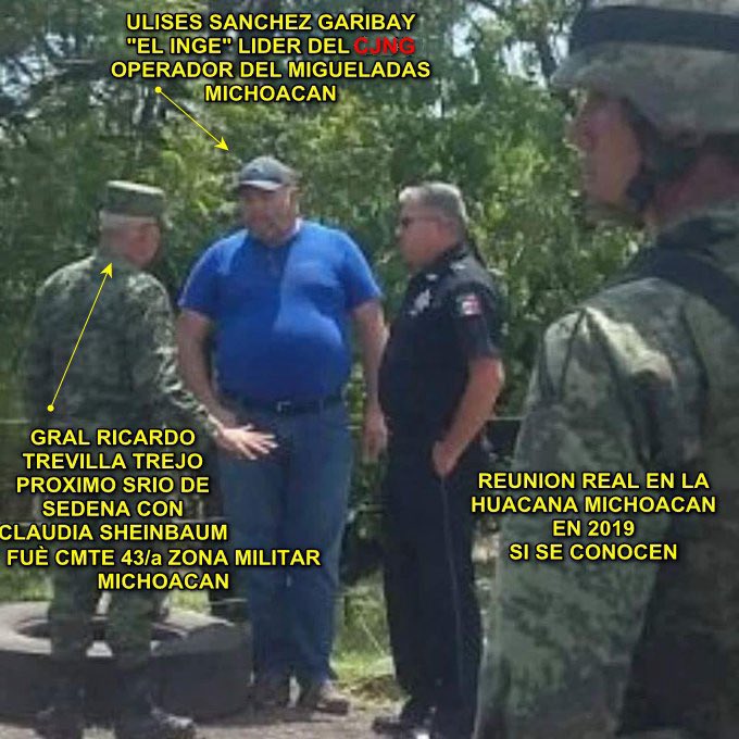 El hoy Secretario de la Defensa Nacional de México exhibido en un encuentro con "El Inge", cabeza del CJNG en Michoacán…

Ocurrió allá por 2018.