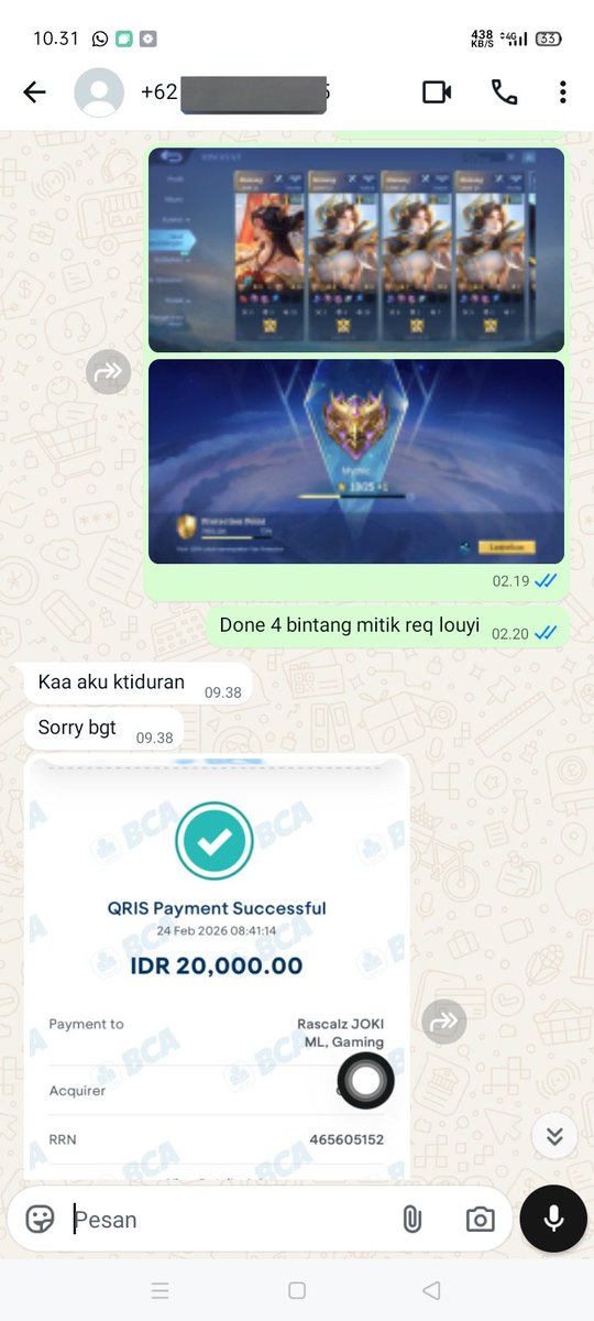 Done joki ml
4 bintang mitik req louyi
Yang mau order langsung wa saja
Langsung proses Janji murah