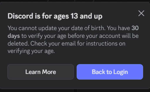 GeoTheFloofy's tweet photo. Hey @discord_support I went to the family center and input my birth year as 2007 and you said I'm under 13 and are deleting my account in 30 days?

Literally wtf??? I'm gonna lose so much stuff genuinely fix your app PLEASE!!! https://t.co/rmYPSnpha2