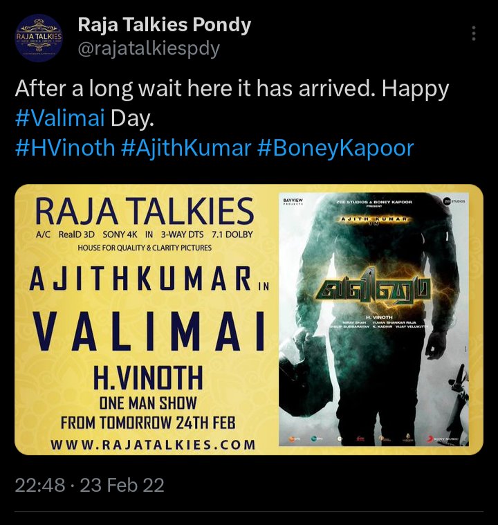 Missed on update yesterday 
Feb 23th marks 
4 years of #valimai
Blast from the past...