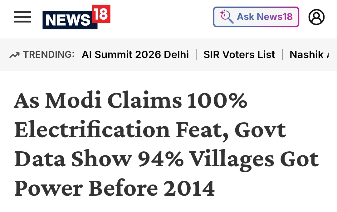 "Congress ne 70 saalo se kiya hi kiya hai"

Ye 94% electrification bhi chaiwala ne nali se gas banake kiya hoga😏
