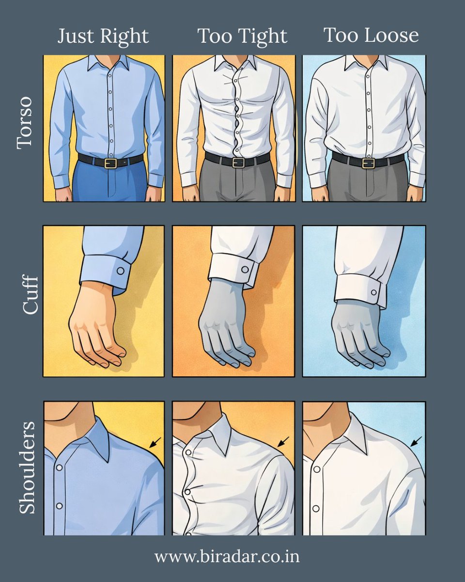 biradarshirts's tweet photo. A well-fitted shirt changes your entire look.
Not too tight. Not too loose. Just sharp, clean, confident.👔
⬇️Save this guide before buying your next shirt.

#biradarmens #mensstylingtips #biradarstyle #fashiontips https://t.co/jeSmRV1Ehg