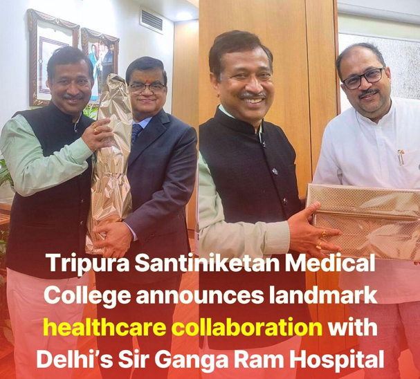A big boost for healthcare in #NortheastIndia 

The collaboration between #Tripura #SantiniketanMedicalCollegeHospital and #SirGangaRamHospital will bring advanced treatment closer to people. 

Reducing the need to travel to metro cities. 

#Nation building through #healthcare 🇮🇳