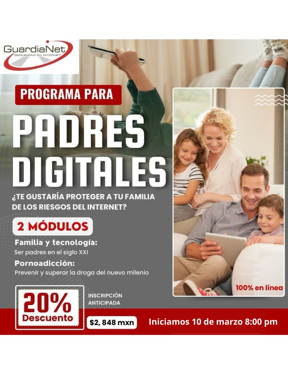 ¡𝐈𝐧𝐬𝐜𝐫𝐢́𝐛𝐞𝐭𝐞 𝐡𝐨𝐲 𝐲 𝐚𝐩𝐫𝐨𝐯𝐞𝐜𝐡𝐚 𝐞𝐥 𝟐𝟎% 𝐝𝐞 𝐝𝐞𝐬𝐜𝐮𝐞𝐧𝐭𝐨 𝐲 𝐚𝐬𝐞𝐠𝐮𝐫𝐚 𝐭𝐮 𝐥𝐮𝐠𝐚𝐫 𝐜𝐨𝐧 𝐩𝐚𝐠𝐨 𝐚𝐧𝐭𝐢𝐜𝐢𝐩𝐚𝐝𝐨! 

El Programa para Padres Digitales comienza el 10 de marzo
guardianet.com.mx/escuelaparapad…