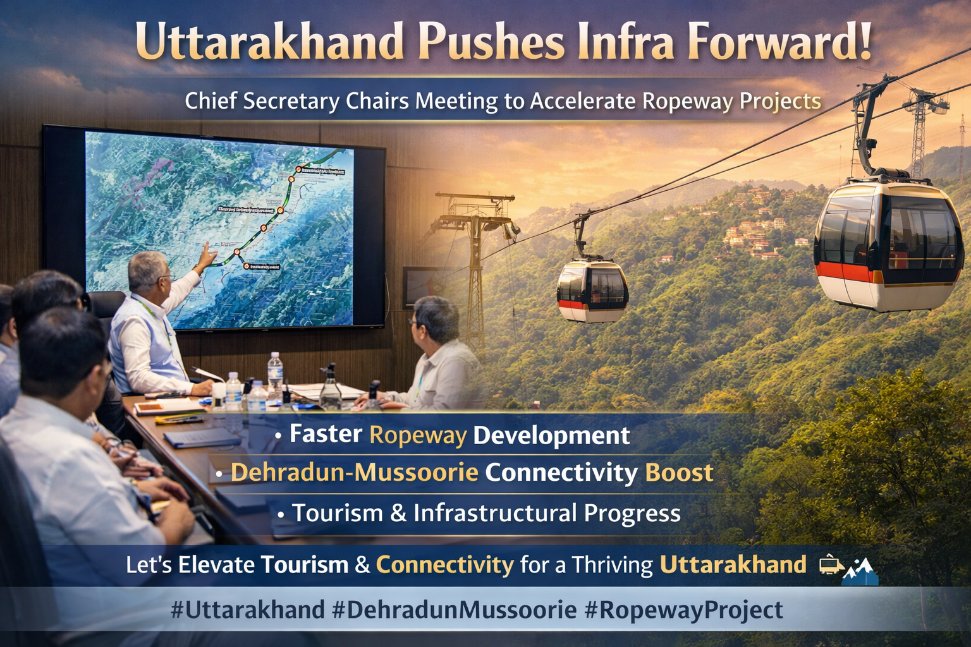 PhangchoTanisha's tweet photo. Uttarakhand pushes infra forward! Chief Secretary chairs meeting on ropeway projects; directs speedy progress on Dehradun-Mussoorie Ropeway to boost tourism &amp; connectivity.

#Uttarakhand #DehradunMussoorie #RopewayProject https://t.co/OvYA4SpR4L