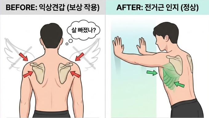 hax1919's tweet photo. 🪽등에 천사 날개뼈 툭 튀어나온 사람 있음?

살 없어서 그런 거 아님.

날개뼈를 흉곽에 챡 붙여주는
전거근이라는 근육이 약해져서
뼈가 붕 뜬 보상 작용임.(익상견갑)

이 상태로 팔 굽혀 펴기나 어깨 운동하면
어깨 관절 다 씹히니까 당장 벽 밀기 같은
전거근 인지 운동부터 해보셈.뼈는 죄가 없다...