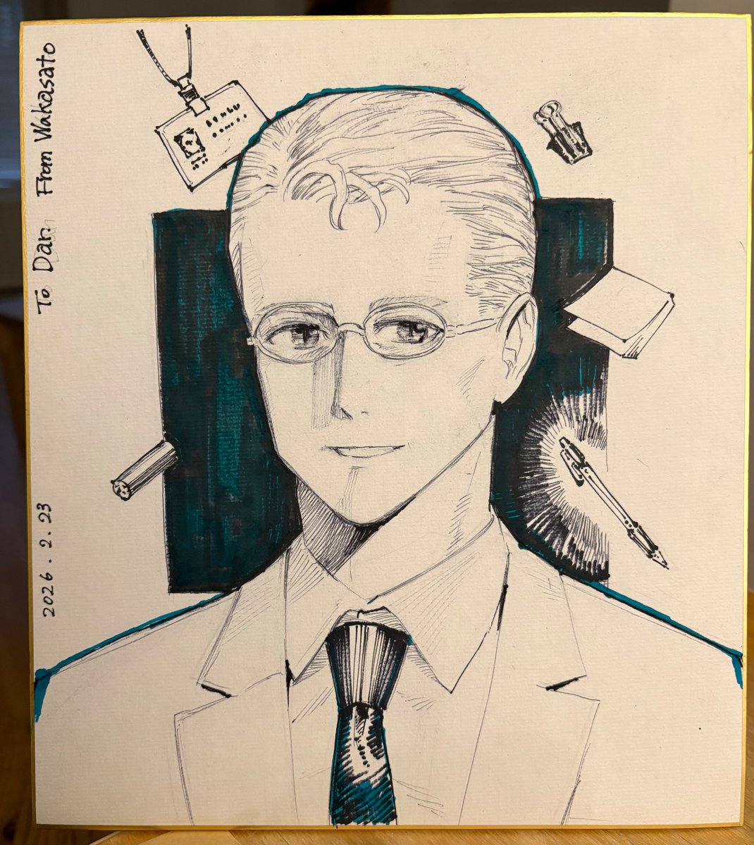 初めて色紙に絵を描いた
This is my first time drawing Shikishi. 