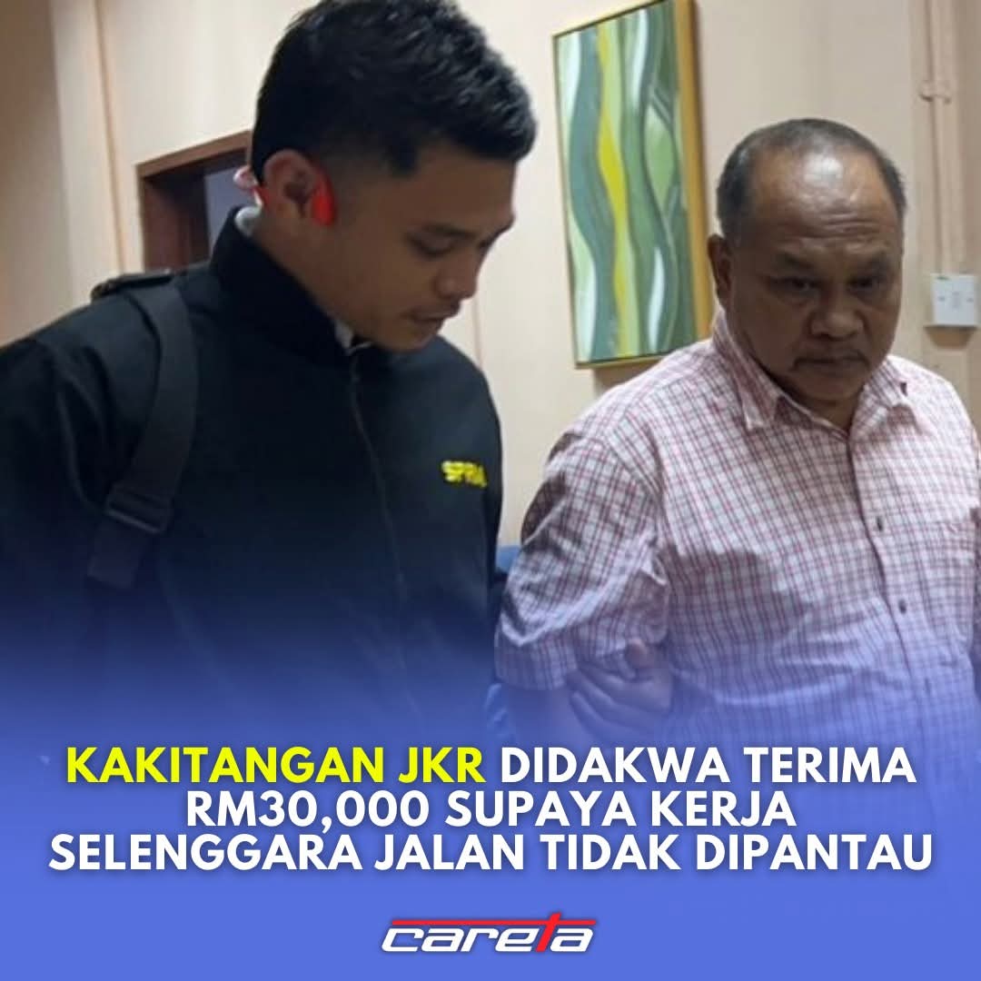 Tertuduh yang sudah berkhidmat 41 tahun di JKR Sabah sebagai Pembantu Operasi didakwa menerima suapan daripada pengurus akaun dan penyelia tapak syarikat Caserina Development Sdn Bhd, masing-masing antara RM200 hingga RM1,500 bagi setiap transaksi.

📷 Careta
