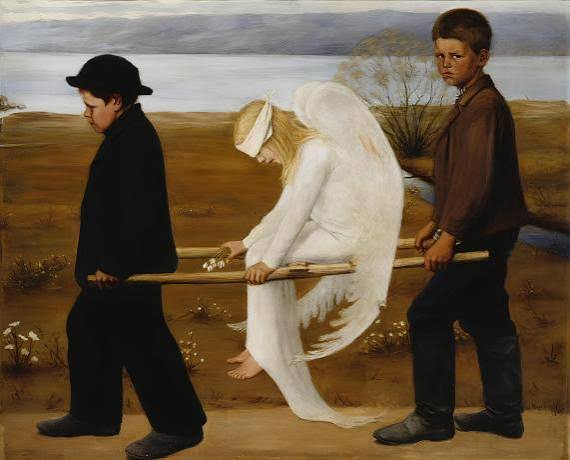 A CAPA DO ÁLBUM SWAGBOY 2 DO PHL NOTUNRBOY FOI CONFIRMADA ‼️

uma releitura da arte “The Wounded Angel” (1903), de Hugo Simberg.