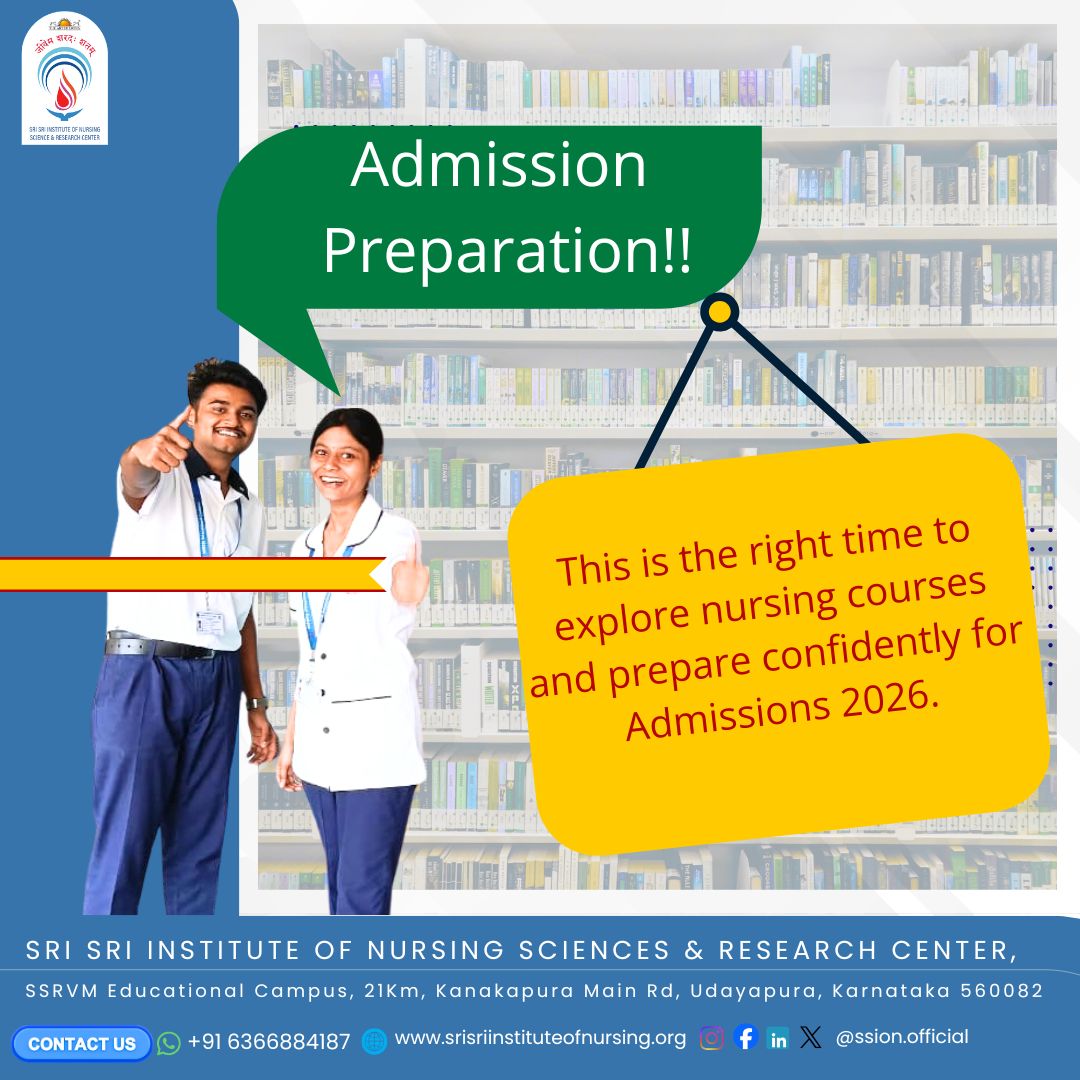 This is the Right Time to Explore Nursing Admissions!
The right choice today can shape a confident,  successful healthcare career tomorrow.
Start your journey with Sri Sri Institute of Nursing!
📲 Admission enquiries open for 2026
#NursingAdmissions2026 #BScNursing #GNMNursing
