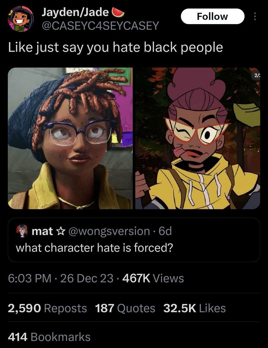 One character had a ugly design, the other had a terrible written show carried by animation, it has nothing to do with them being black.