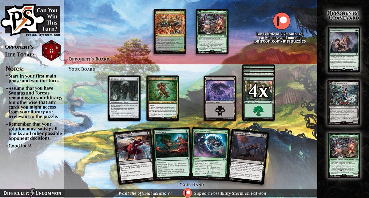 mtgpuzzles's tweet photo. When your opponent's Ragnarok dies.. you lose? Or at least you're not killing them this with if Kraven dies. Can you win without that happening? https://t.co/8jjcnr9IzF