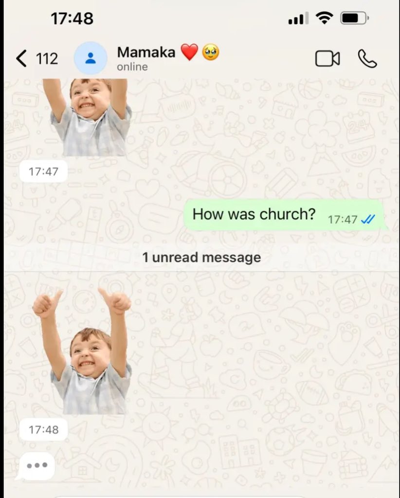 n_makhubele's tweet photo. My mom just learnt how to use stickers 😭 https://t.co/kUEeRWZ8Xb