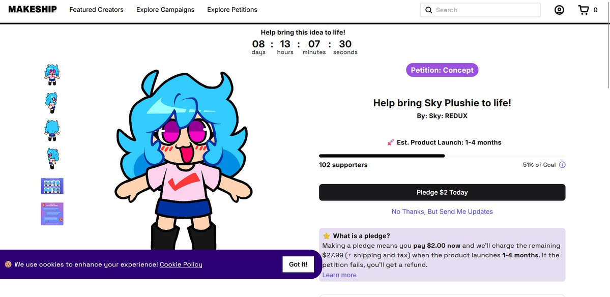 we live in the world where the Shucky Banger plush got funded faster than Sky FNF