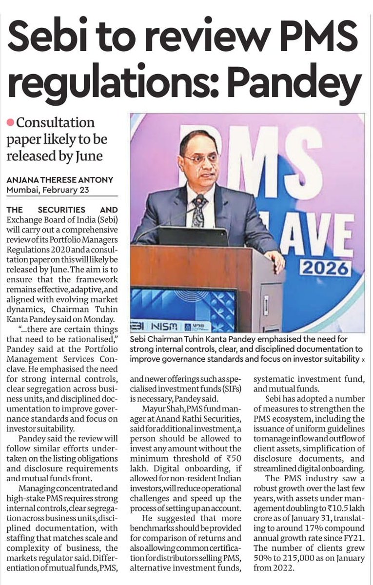 rathi_online's tweet image. SEBI’s review of PMS regulations marks a key moment for the industry.

Mayur Shah, Fund Manager – Head PMS, Anand Rathi, shares insights on accessibility &amp;amp; operational reforms.

#AnandRathi #PMS #SEBI