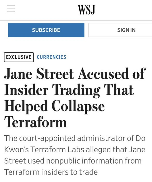 🚨 Terra Just Sued Jane Street Over the $40B LUNA Collapse

The team behind TerraUSD ($UST) is accusing a major trading firm of playing a role in the 2022 crash that wiped out $40B+ from the market.

Terra claims:
• Large funds were pulled right before the collapse
• Some