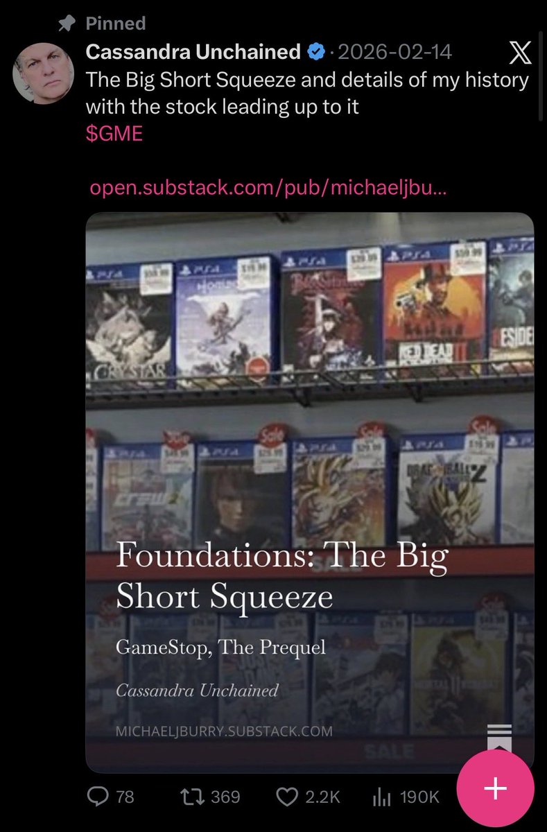 $GME BREAKING: DR. BURRY PINS THE BIG SHORT SQUEEZE POST ON HIS PROFILE. 

🌊🌊🌊