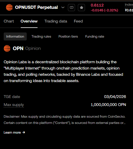 Neophyte54's tweet photo. The expected TGE date has been published on the OKX OPN Pre-Market page - March 4.

@opinionlabsxyz
#opiniontrade #opinion https://t.co/6sT0cBwkUO
