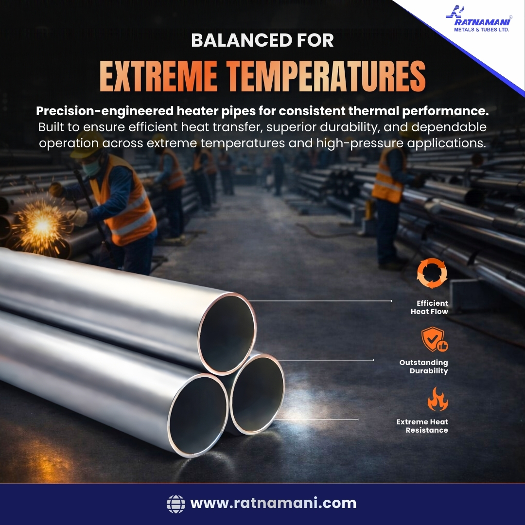 RMTLOfficial's tweet photo. Engineered for balance. Built for extremes.
Ratnamani Metals &amp; Tubes’ Heater Pipes deliver precision and reliability in high-temperature environments - from petrochemical &amp; LNG to power and nuclear.

#Ratnamani #EngineeringExcellence https://t.co/MUq7KLmiw0