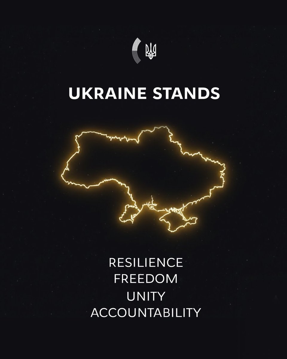andrii_sybiha's tweet photo. Four years ago, Russia launched its full-scale invasion to erase Ukraine from the map.

Four years later, Ukraine stands — stronger, battle-tested, and unbroken.

What Moscow called a “three-day operation” became four years of Ukrainian resistance — on the battlefield, in our cities, and across the diplomatic work.

Ukraine did not collapse. Ukraine did not surrender. Ukraine did not disappear.

Instead, Ukraine reshaped the global security debate. We proved that freedom is not rhetorical — it is defended.

We showed that international law is not abstract — it must be upheld.

Four years ago, the world faced a choice. Today, the choice remains the same — but it is clearer than ever.

Standing with Ukraine is not charity. It is an investment in a world where borders are not redrawn by force, where aggression has consequences, and where resilience prevails over terror.

Ukraine stands.

And as long as we stand, the principles of freedom and sovereignty stand with us.