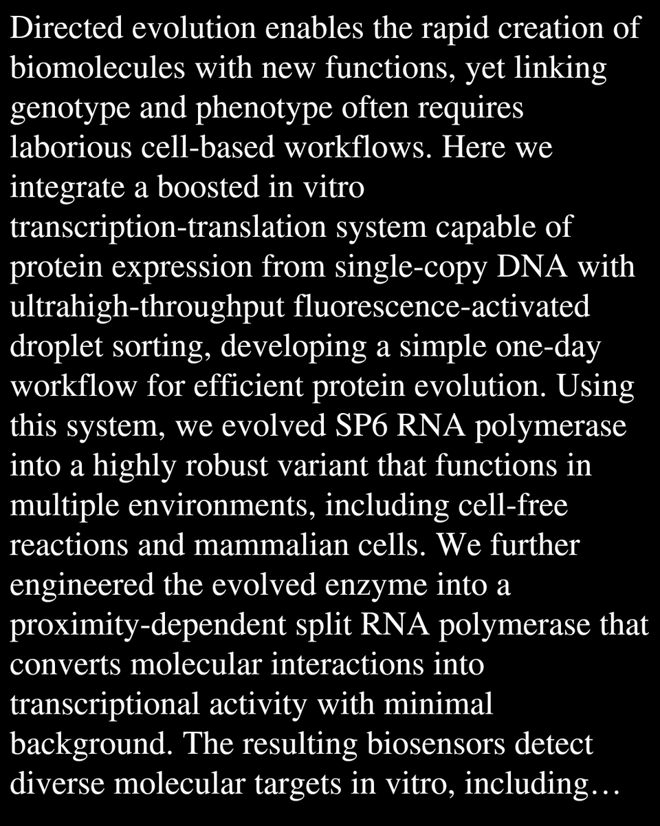 Efficient cell-free evolution of RNA polymerases by droplet microfluidics

Terasaka, N., Furubayashi, T., Tajima, K., Noji, H.
biorxiv.org/content/10.648…