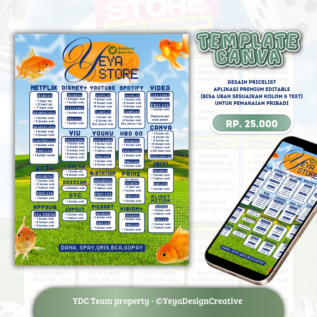 mbakyeya's tweet photo. #zonauang 💐
Ready template CANVA DESAIN PRICELIST buat jualan APP PREMIUM!
Buat kalian para seller APP PREMIUM yang bingung mau buat pricelistnya, yuk cek cek!

lynk ready template siap CEKOUT!!
https://t.co/jDHUqlIxBY https://t.co/euuByg4nl1