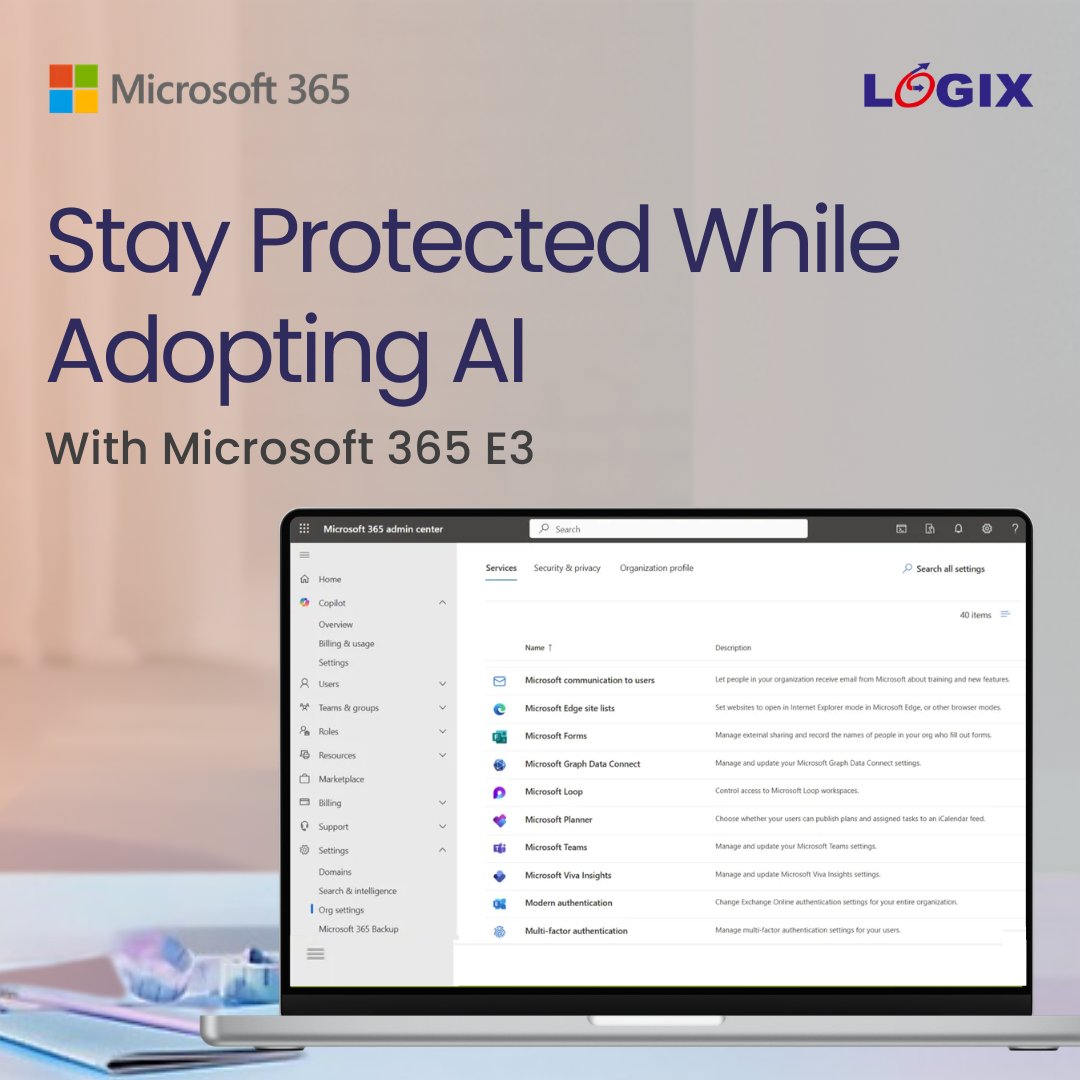 logixInfo's tweet photo. Future‑ready organizations are #adoptingAI and securing their #workplaces with #Microsoft365E3.

Get enterprise grade #dataprotection designed for an #AIpowered world, giving your #business the #security and confidence it needs as you embrace the #futureofwork.

#BusinessPremium https://t.co/OgleiSAEsd